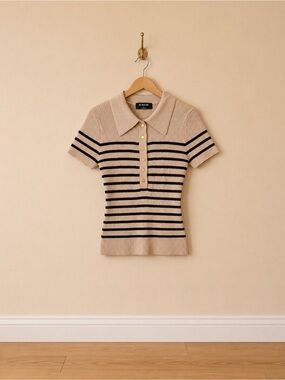 The Workshop Ribbed Striped Knit Polo Top Size S